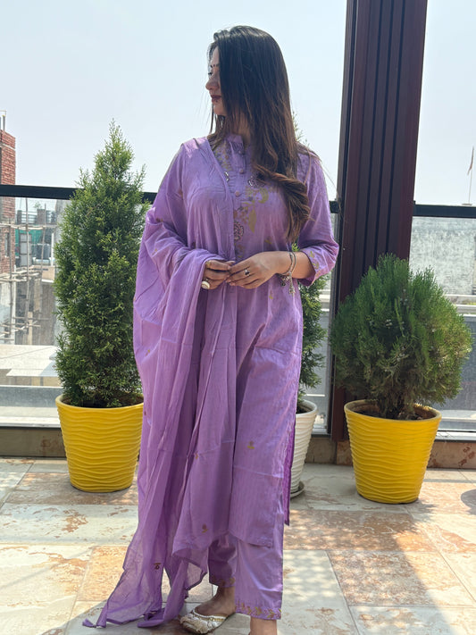 Premium Quality Pure Dobby Cotton Embroidered Straight Kurti Pant with Embroidered Mul-Cotton Dupatta