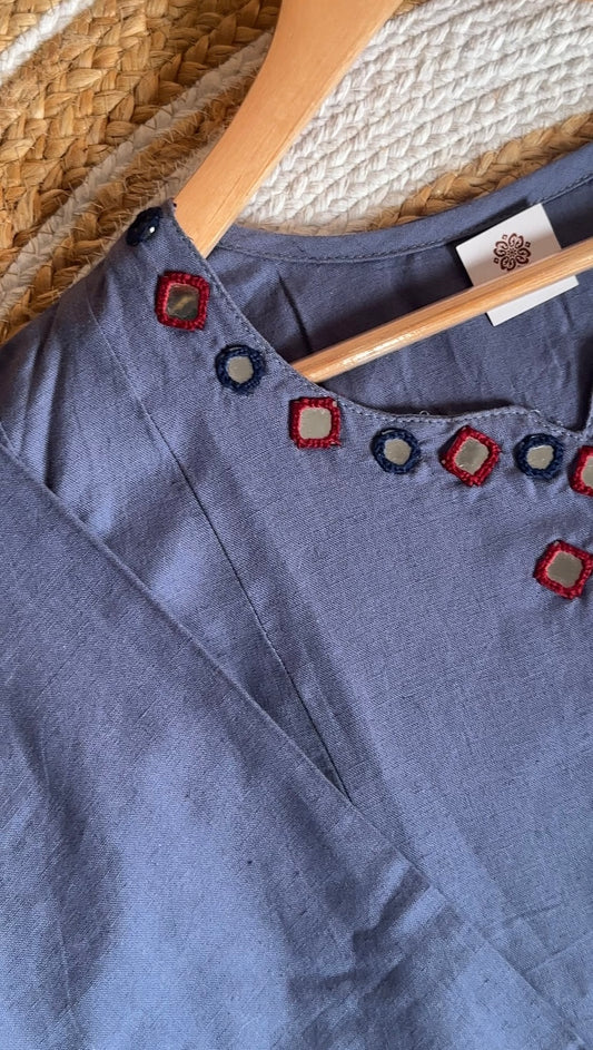 Indigo Premium cotton Mirror Work Umbrella Kurta with Palazzo Set | Traditional Shisha Work Suit