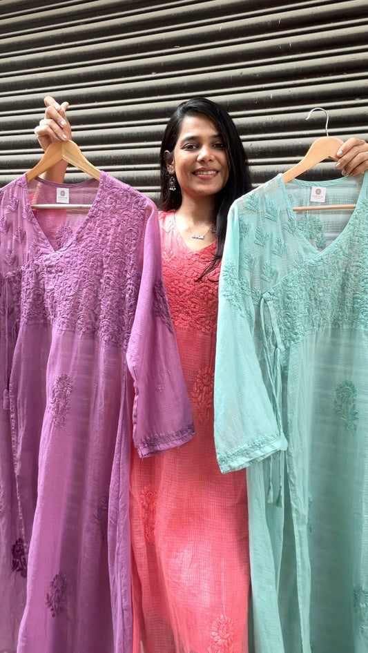 Premium Chikankari Kota Dori A-Line Kurti for Women with Lining | Hand Embroidered Summer Kurta | Plus Size Available