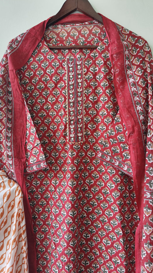 Beautiful Premium Cotton Straight kurti with Afgani Pant Dupatta set