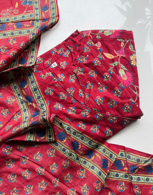 Maroon Hand Block Print Cotton Kurta Set with Dupatta & Pants | Elegant 3-Piece Indian Ethnic Wear for Women