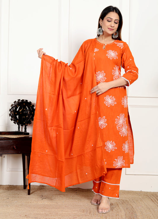 Premium Quality Cotton Dupatta Set With Thread Work Detailing For All Day Comfort.