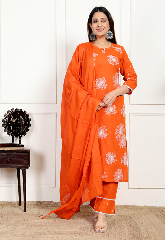 Premium Quality Cotton Dupatta Set With Thread Work Detailing For All Day Comfort.
