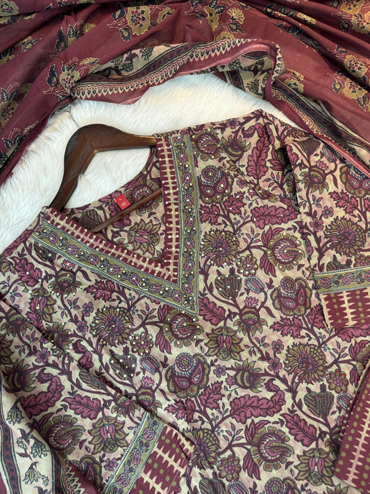 Premium Quality Pure Cotton Hand Block Printed Straight Kurti Pant Dupatta set.
