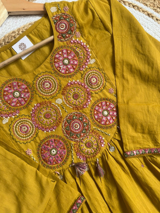 Mustard Yellow Cotton Salwar suit with Mirror & Thread Work 3pc set