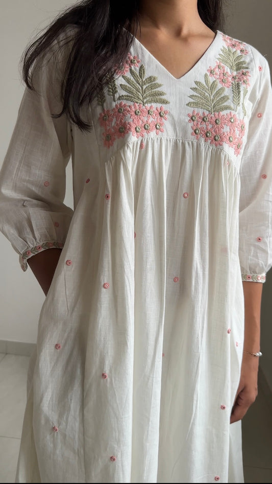 Premium Cotton Slub A-Line Embroidered Kurta Palazzo Dupatta Set With Lining Inside