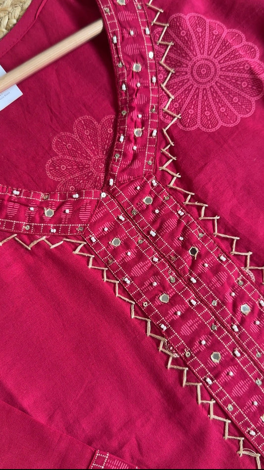Magenta Pink Plus Size Kurta Pant Set with Dupatta - Embroidered Ethnic Wear