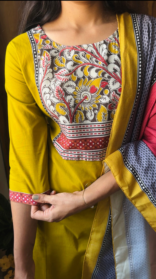 Dhabu Cotton Patch Work Kurta Set with Ajrakh Print Dupatta | Handcrafted Ethnic Wear for Women 3pc set