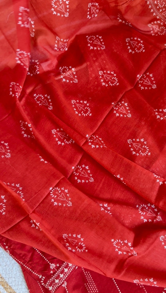 Rust Red Mul Cotton 3-Piece Kurta Set | Bandhani Print Suit with Mul Dupatta | Ethnic Wear for Women