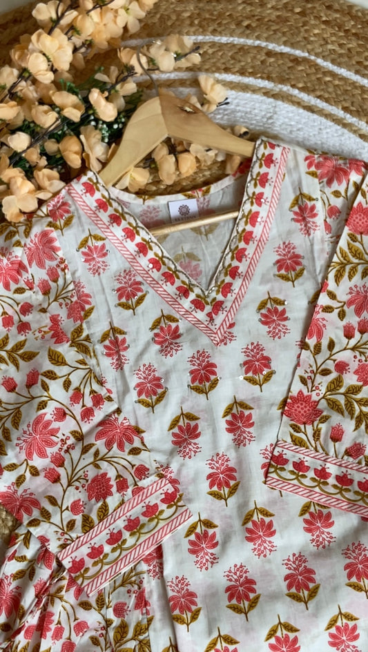 Pure White Cotton Handblock Floral Salwar Suit | Sanganeri Print | Ethnic Wear