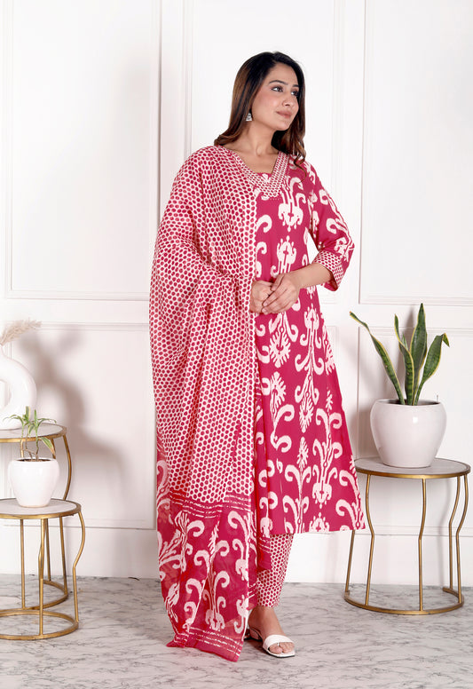 Premium Quality Pure Cotton Printed Kurti Pant Dupatta Set.