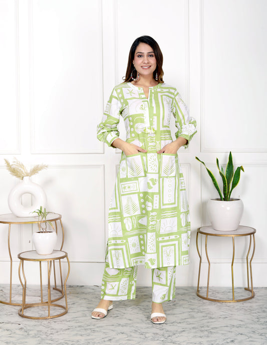 Premium Quality Pure Cotton A-Line Kurti Plazo Set.