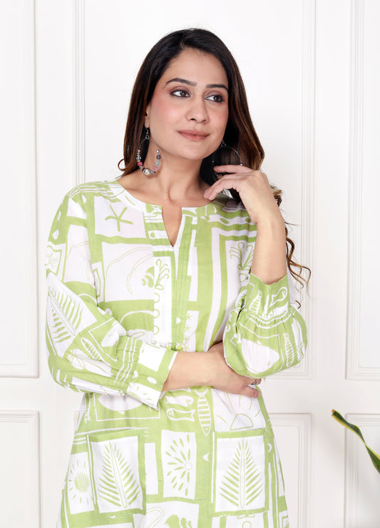 Premium Quality Pure Cotton A-Line Kurti Plazo Set.