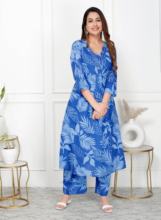 Premium Quality Pure Cotton A-line Kurta Plazo Set.