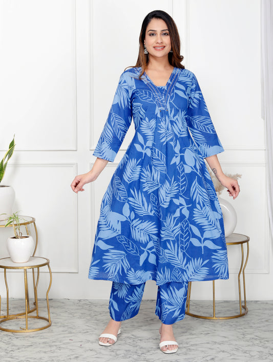 Premium Quality Pure Cotton A-line Kurta Plazo Set.