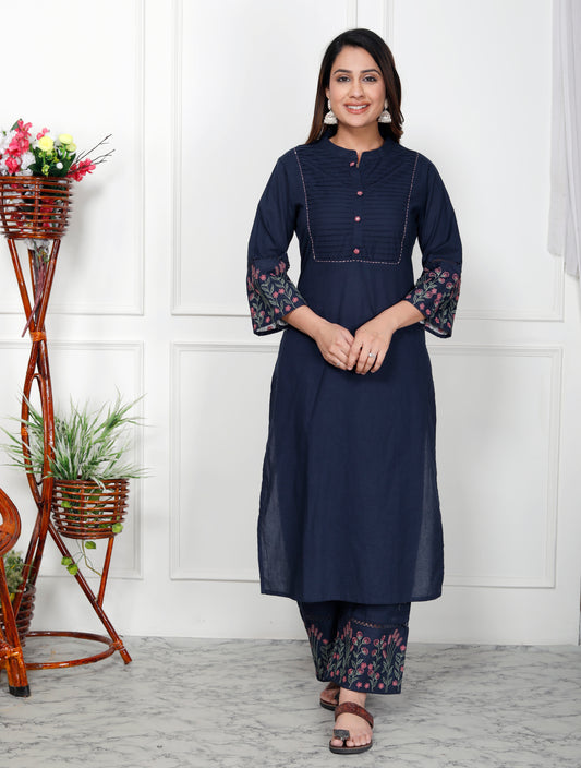 Premium Quality Pure Cotton Embroided Kurta Pant Set .
