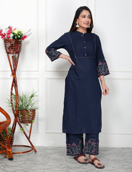 Premium Quality Pure Cotton Embroided Kurta Pant Set .