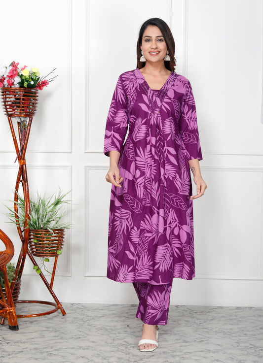 Premium Quality Pure Cotton A-line Kurta Plazo Set.
