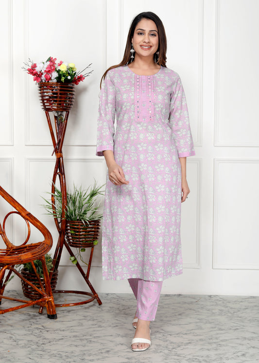 Premium Quality Pure Cotton Straight Kurti Pant Dupatta Set.