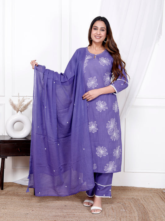 Premium Quality Cotton Dupatta Set With Thread Work Detailing For All Day Comfort.