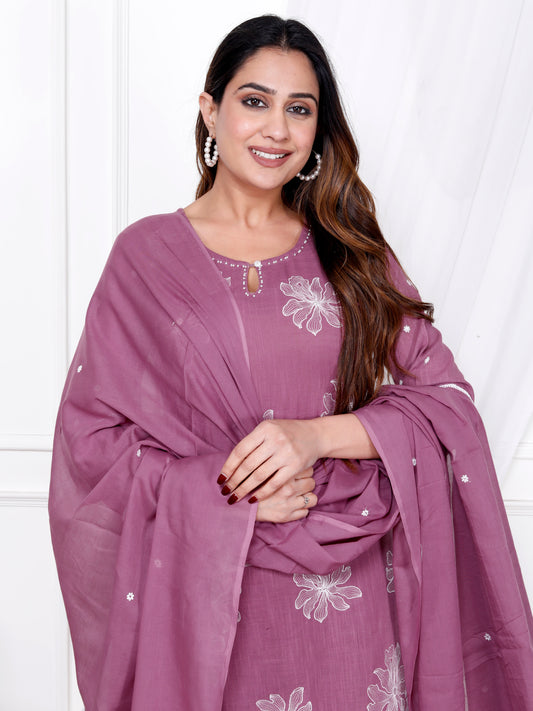 Premium Quality Cotton Dupatta Set With Thread Work Detailing For All Day Comfort.
