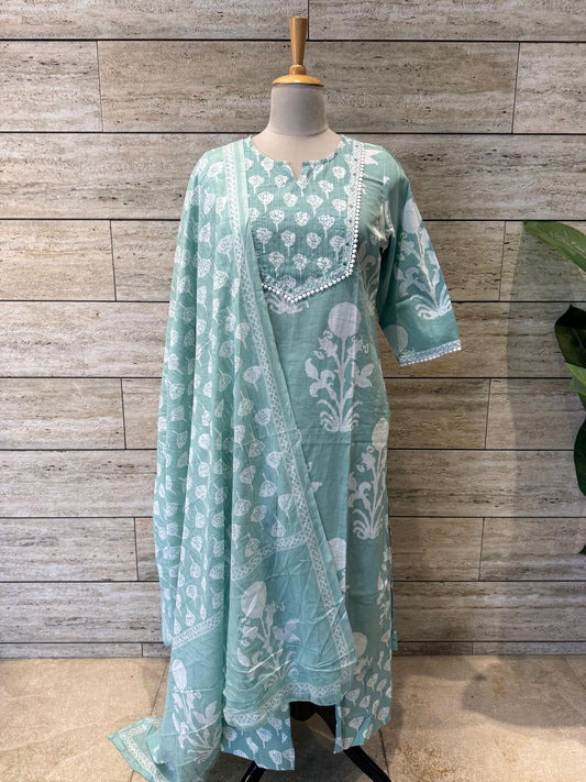 Premium quality Cotton Kurti Pant Dupatta set.