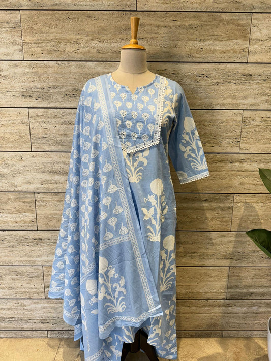 Premium quality Cotton Kurti Pant Dupatta set.