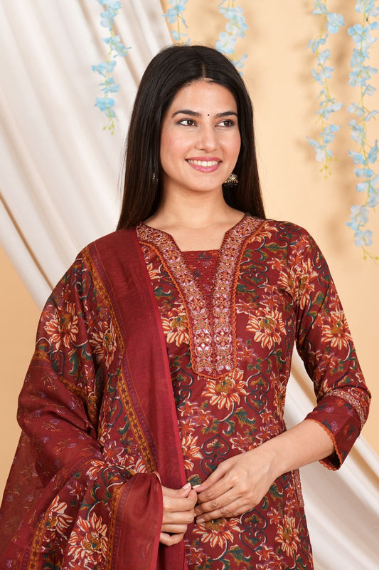 Beautiful Premium Cotton Straight kurti Pant Dupatta set.