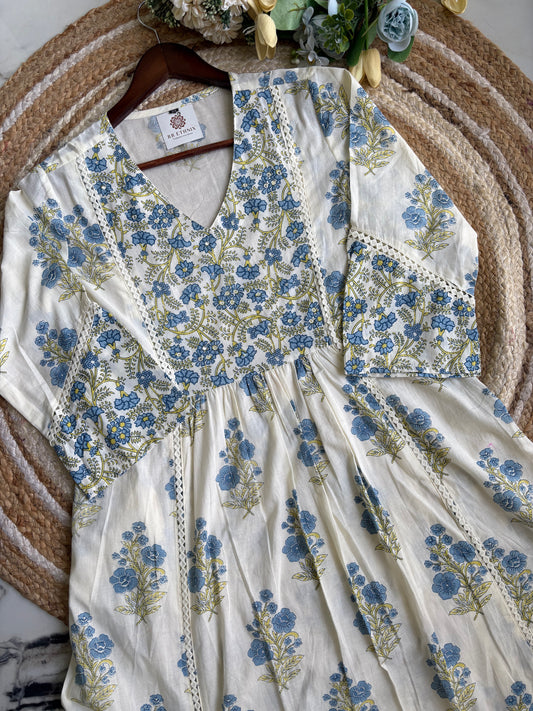 Premium Quality Cotton Floral Anarkali Pant Dupatta Set.