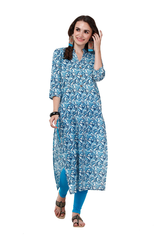 Premium Quality Pure Cotton Paisley Print Straight Cotton Kurti.