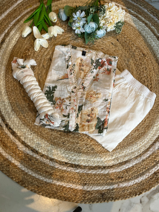 Premium Quality Pure Cotton Princess Cut Suit Paired With Pant And Mul-Cotton Dupatta With Embroidery and Laces Detailing On Neck