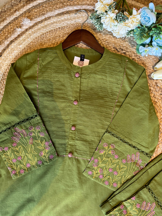 Premium Quality Pure Cotton Embroided Kurta Pant Set.