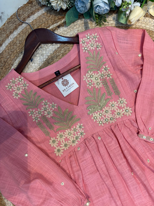 Premium QualityCotton Slub A-Line Kurta Plazo Dupatta Set With Lining Inside.