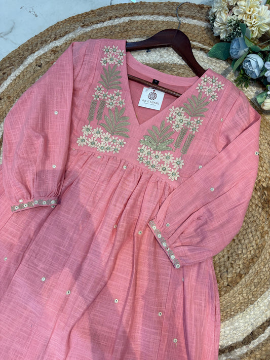 Premium QualityCotton Slub A-Line Kurta Plazo Dupatta Set With Lining Inside.