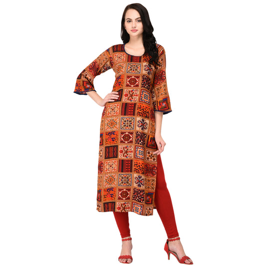 Premium Quality Heavy Rayon Kalamkari Print Straight Kurti.