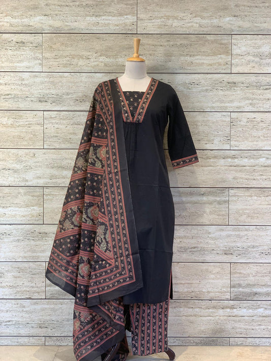 Premium quality Cotton V-neck Kurti Pant Dupatta set.