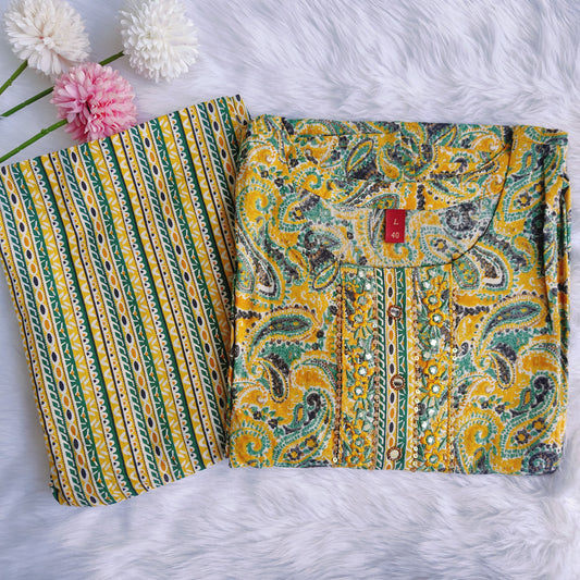 Premium quality Cotton Paisley Print Kurti Pant set.