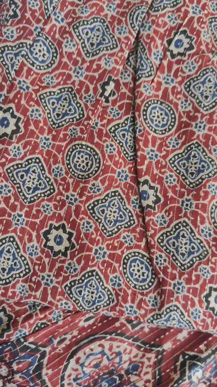 Premium quality Cotton Ajrakh Print Princess Cut A Line Kurti Pant set.