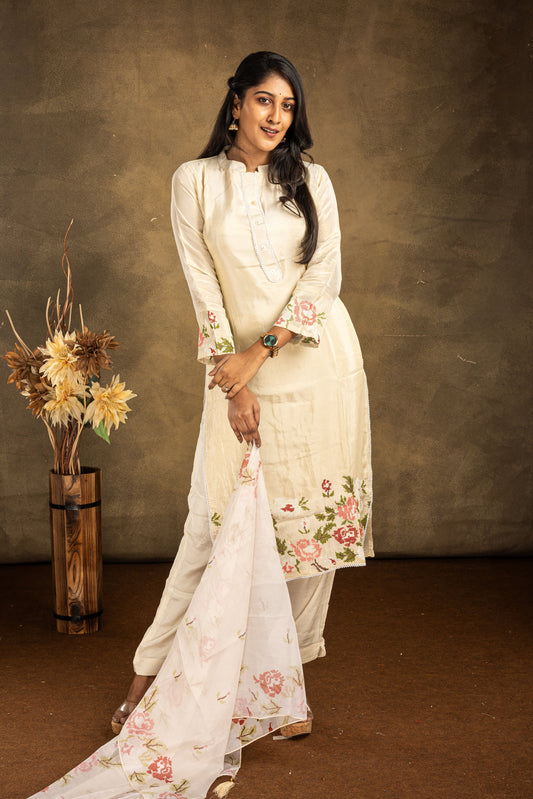 Cream Shimmer Salwar Suit Set