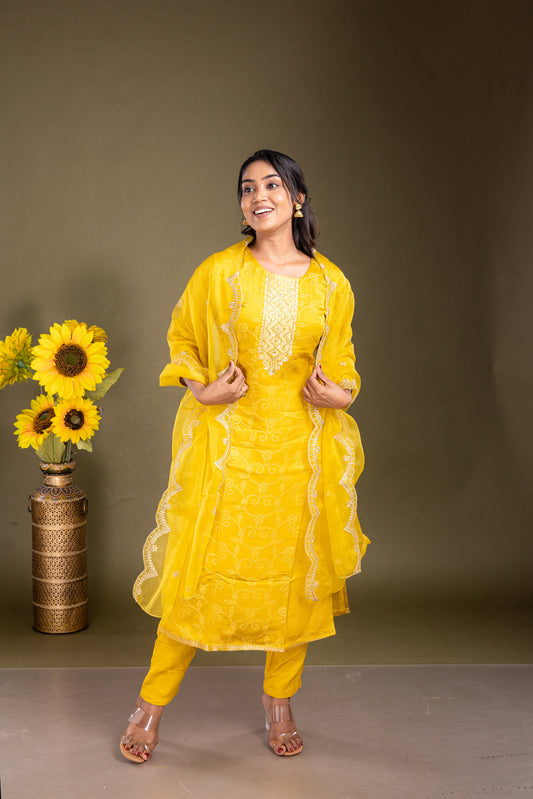 Haldi Yellow Bandhani Soft Silk Cotton Festive Suit Set